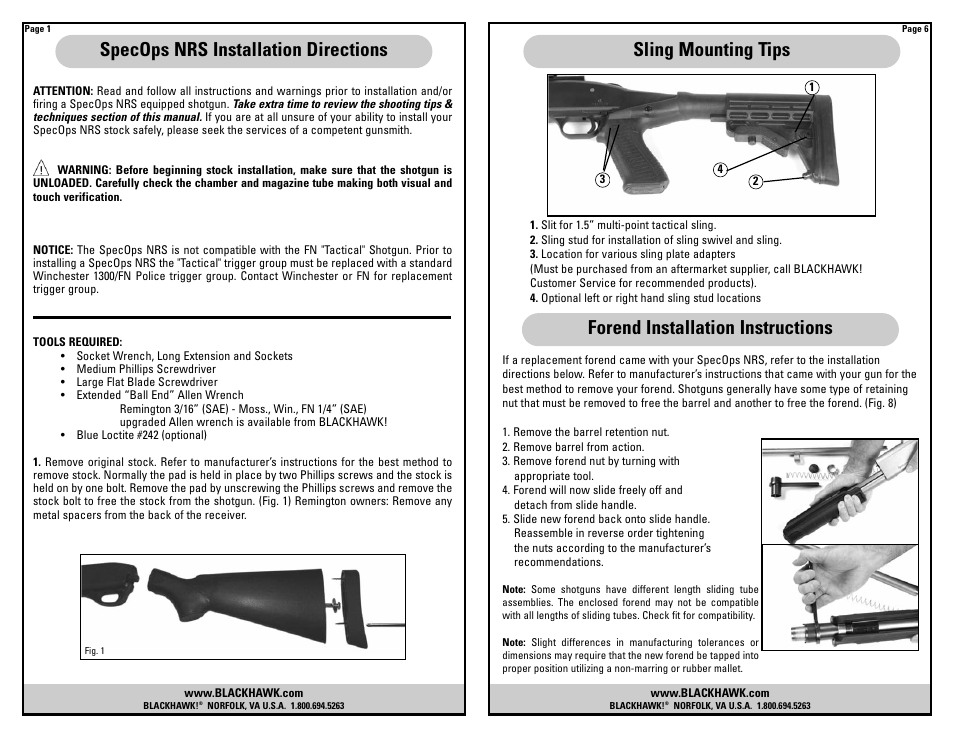 Forend installation instructions | BLACKHAWK! SPECOPS NRS SHOTGUN STOCK User Manual | Page 2 / 4