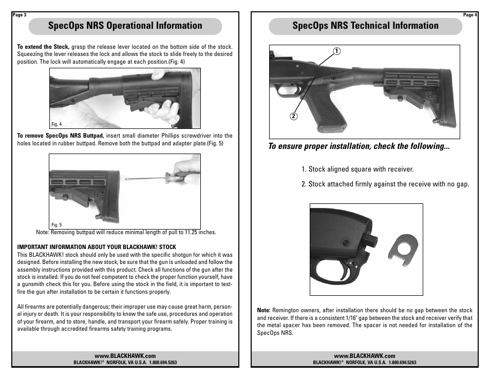 BLACKHAWK! SPECOPS NRS SHOTGUN STOCK User Manual | Page 4 / 4