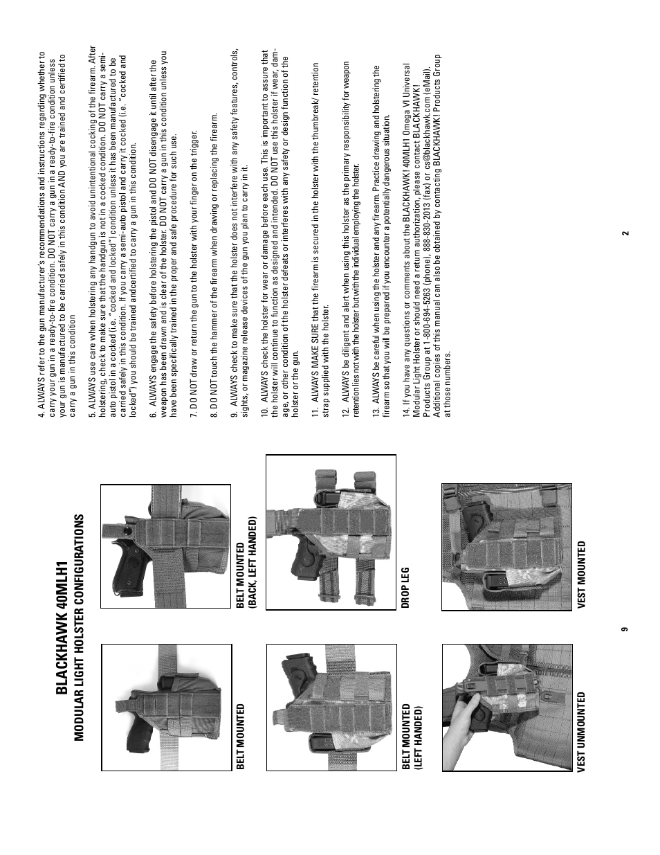 Blackha wk 40mlh1, Modular light holster configura tions | BLACKHAWK! OMEGA VI ULTRA HOLSTER User Manual | Page 6 / 6