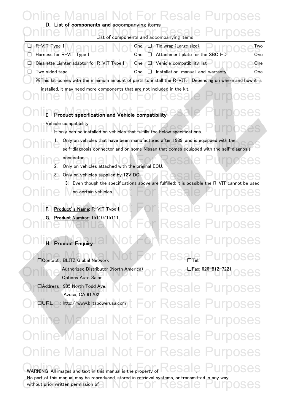 Online manual not for resale purposes | BLITZ R-VIT Type 1 User Manual | Page 5 / 29