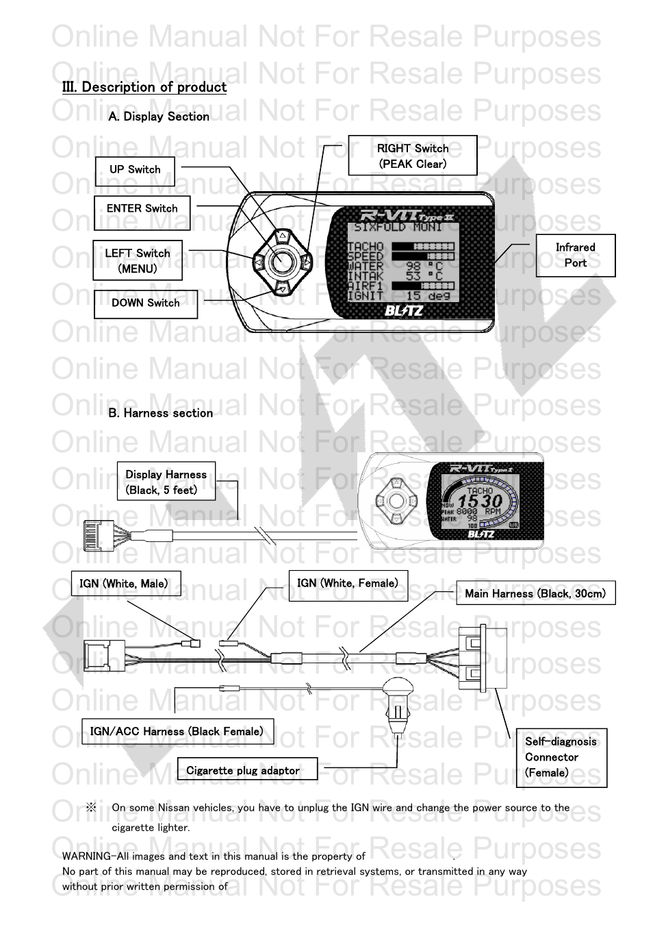 A. display section, Online manual not for resale purposes | BLITZ R-VIT Type 1 User Manual | Page 6 / 29