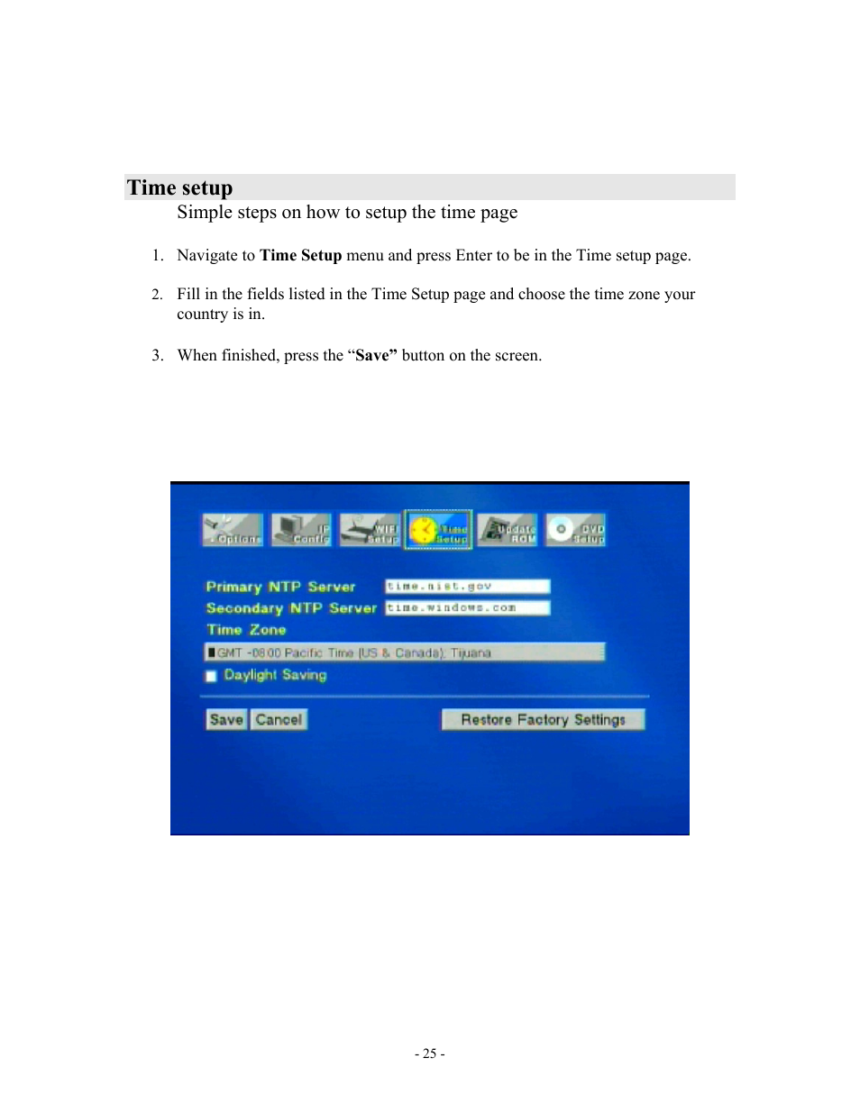 Time setup | MOMITSU V888N User Manual | Page 26 / 65