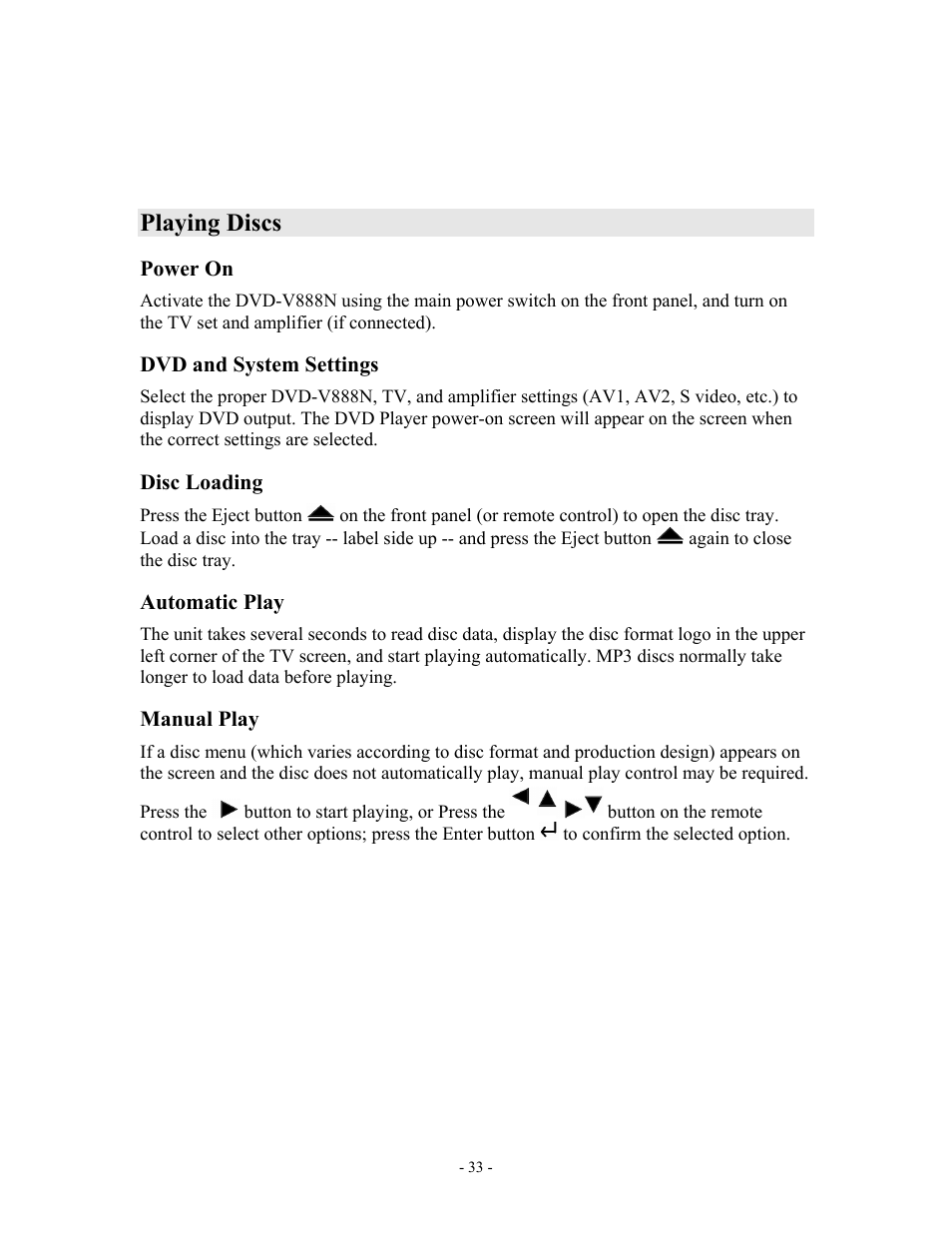 Playing discs | MOMITSU V888N User Manual | Page 34 / 65