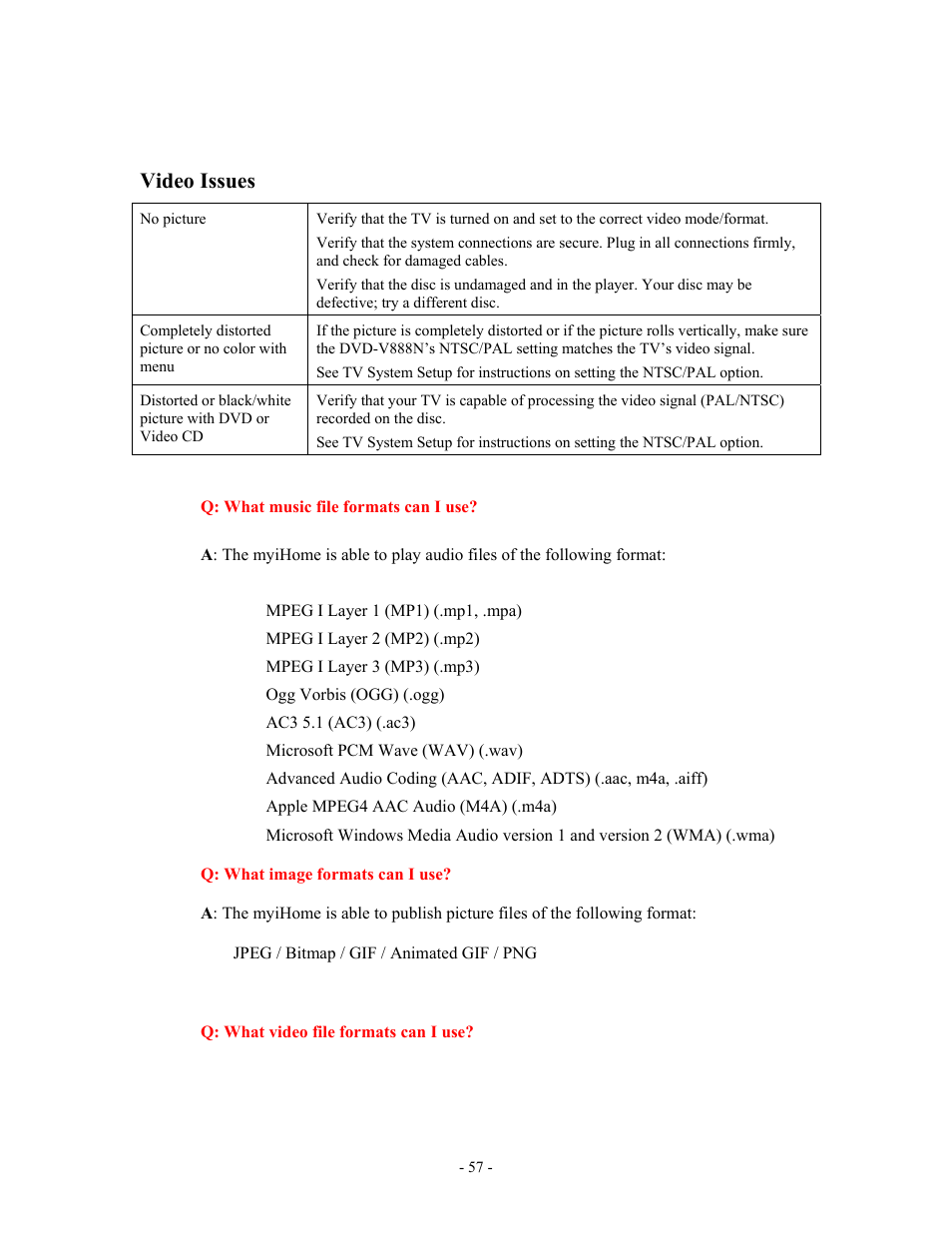 Video issues | MOMITSU V888N User Manual | Page 58 / 65