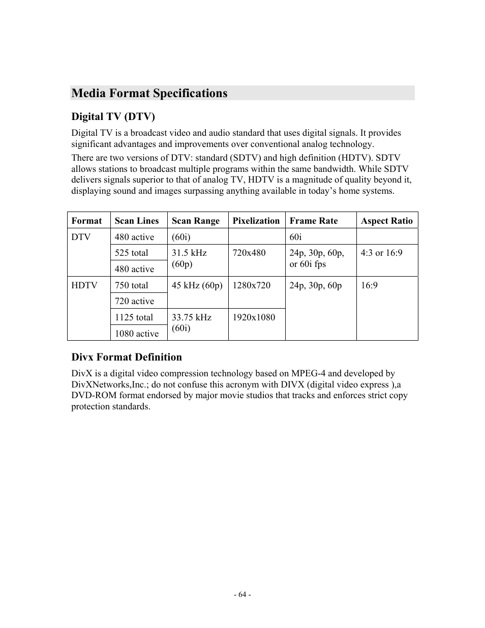 Media format specifications | MOMITSU V888N User Manual | Page 65 / 65