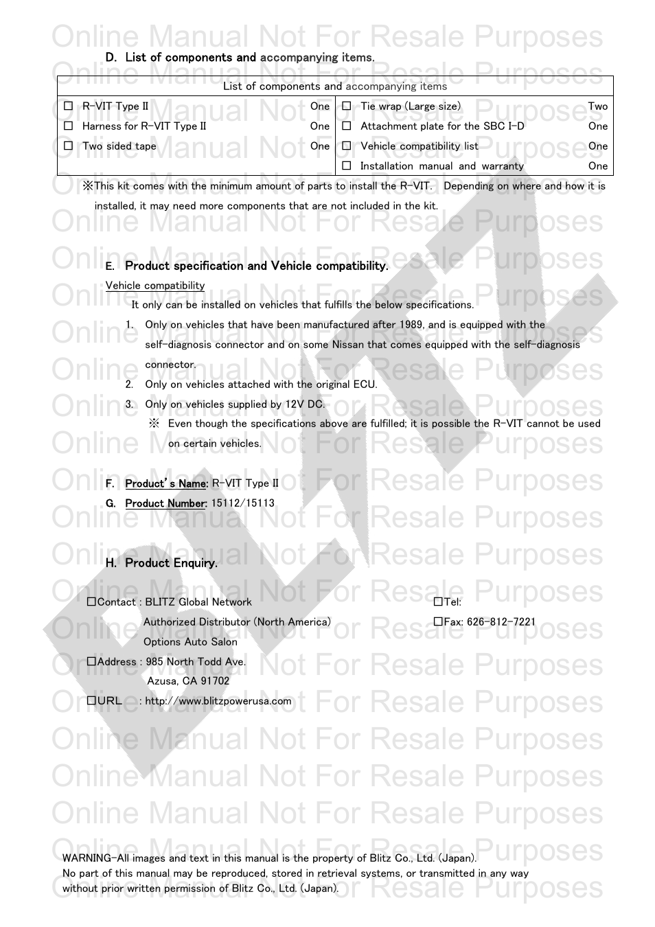 Online manual not for resale purposes | BLITZ R-VIT Type 2 User Manual | Page 5 / 29