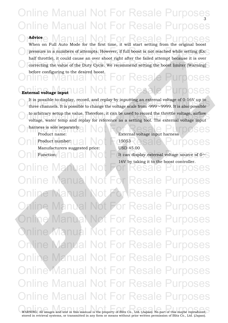 Advice, External voltage input, Online manual not for resale purposes | BLITZ SBC i-Color User Manual | Page 4 / 42
