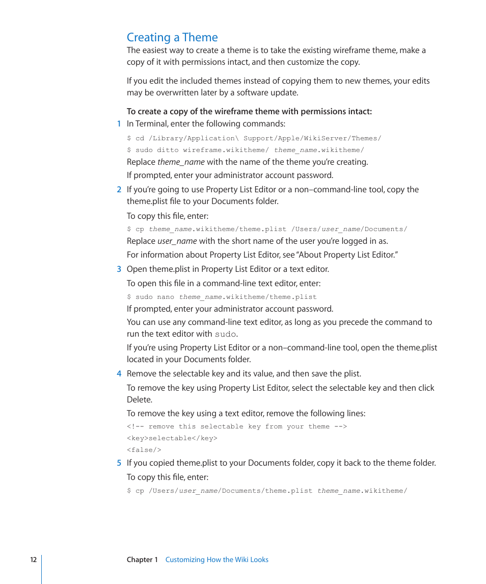 Creating a theme | Apple Mac OS X Server (Extending Your Wiki Server For Version 10.5 Leopard) User Manual | Page 12 / 45