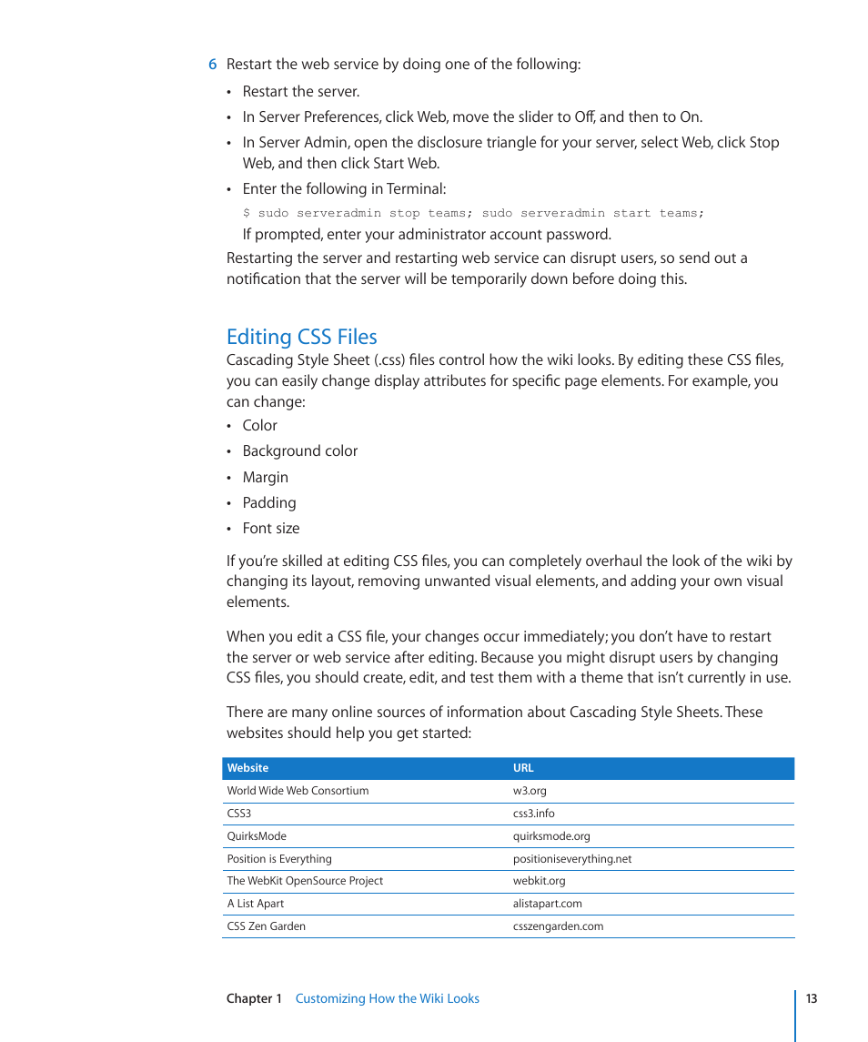 Editing css files | Apple Mac OS X Server (Extending Your Wiki Server For Version 10.5 Leopard) User Manual | Page 13 / 45