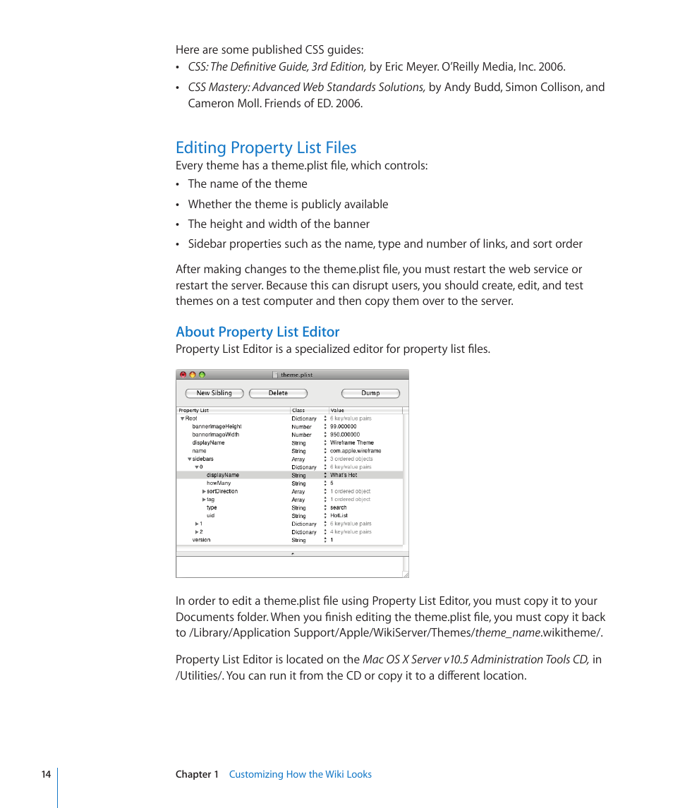 Editing property list files, About property list editor | Apple Mac OS X Server (Extending Your Wiki Server For Version 10.5 Leopard) User Manual | Page 14 / 45