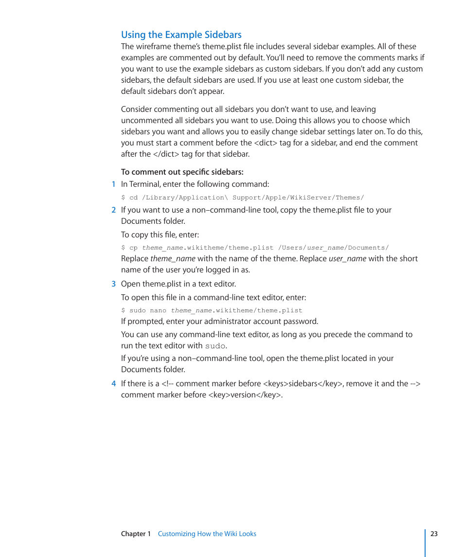 Using the example sidebars | Apple Mac OS X Server (Extending Your Wiki Server For Version 10.5 Leopard) User Manual | Page 23 / 45
