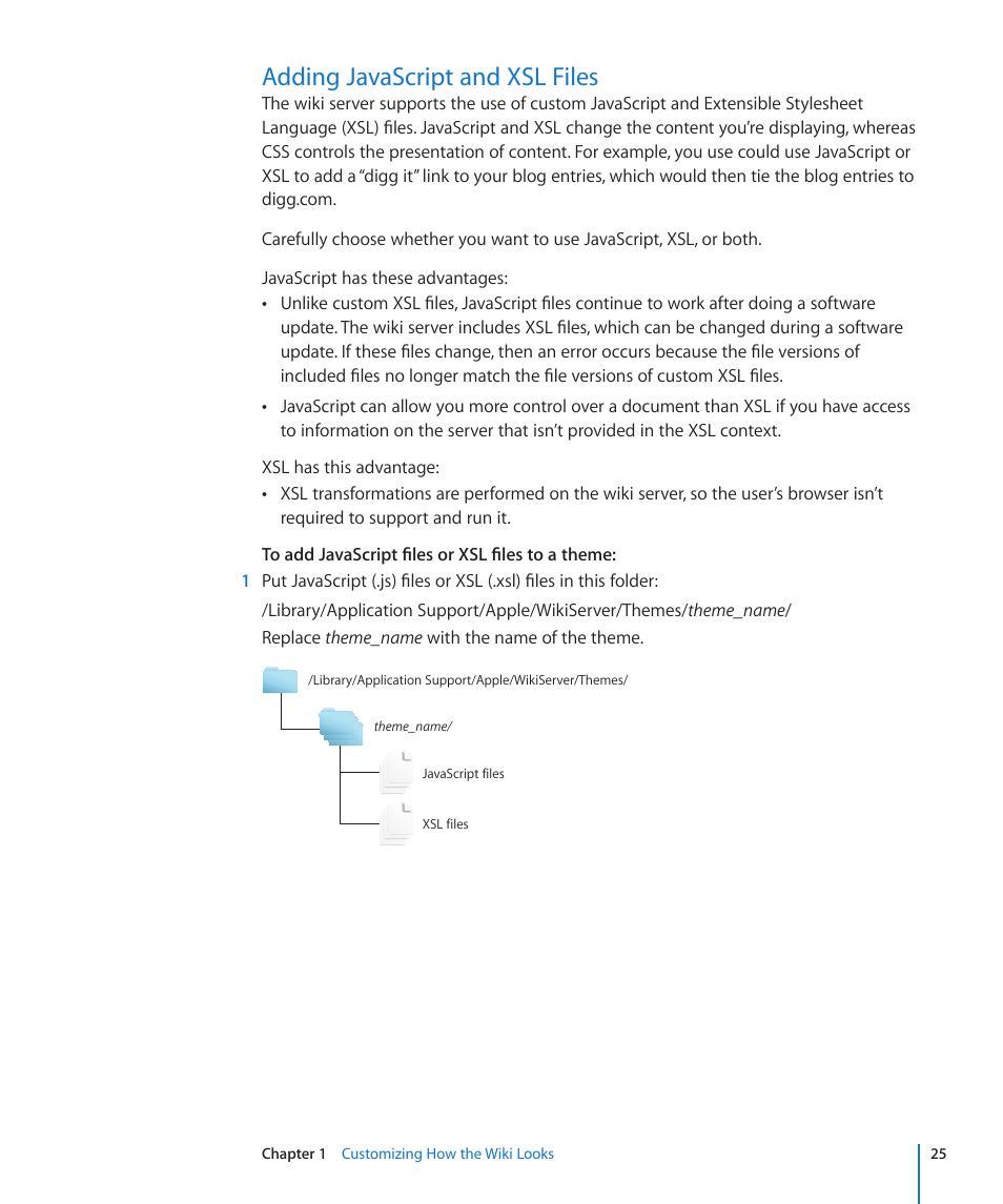 Adding javascript and xsl files, 25 adding javascript and xsl files | Apple Mac OS X Server (Extending Your Wiki Server For Version 10.5 Leopard) User Manual | Page 25 / 45