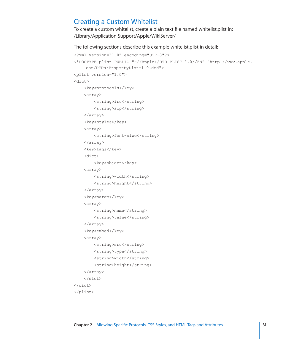 Creating a custom whitelist | Apple Mac OS X Server (Extending Your Wiki Server For Version 10.5 Leopard) User Manual | Page 31 / 45