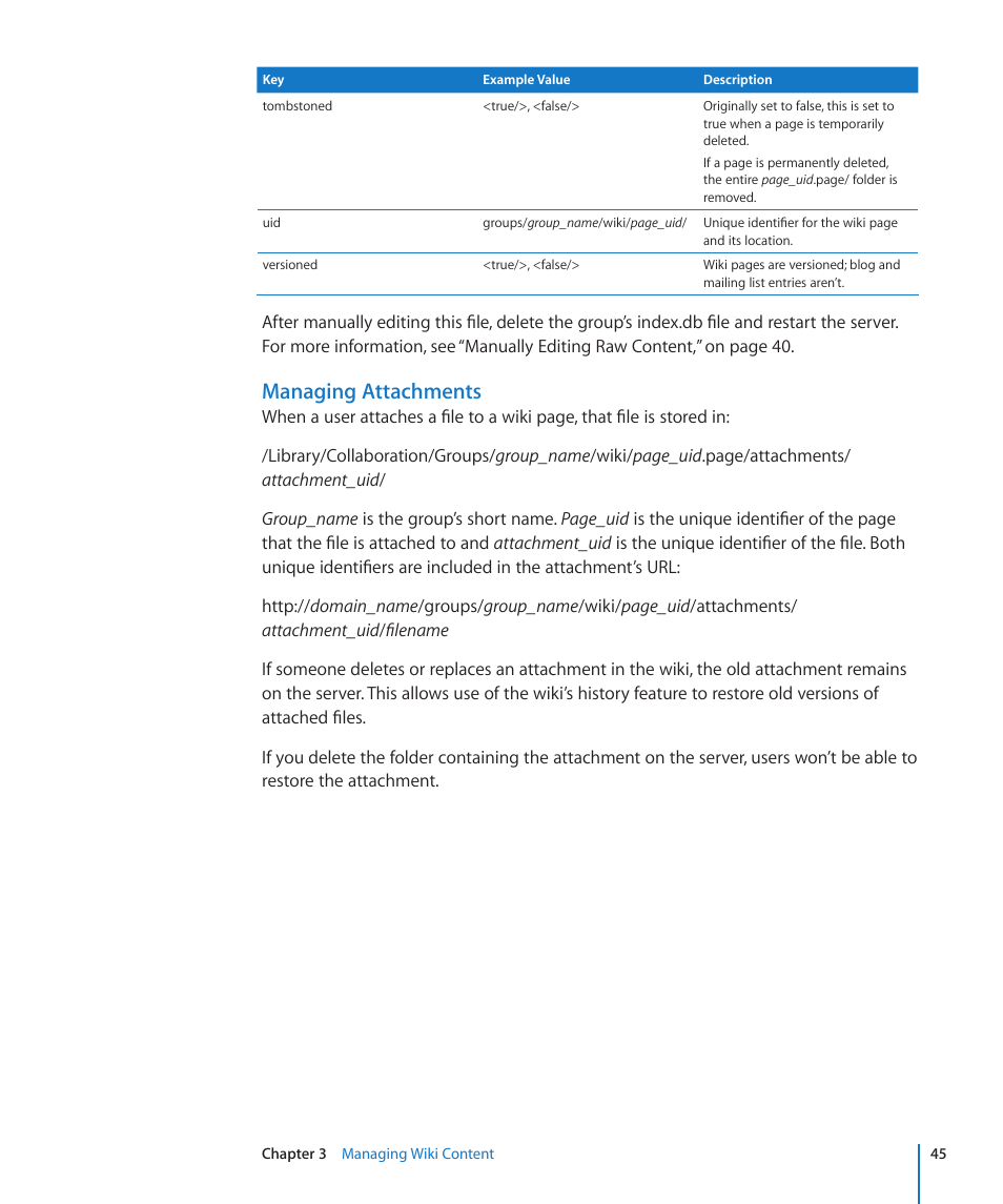 Managing attachments | Apple Mac OS X Server (Extending Your Wiki Server For Version 10.5 Leopard) User Manual | Page 45 / 45