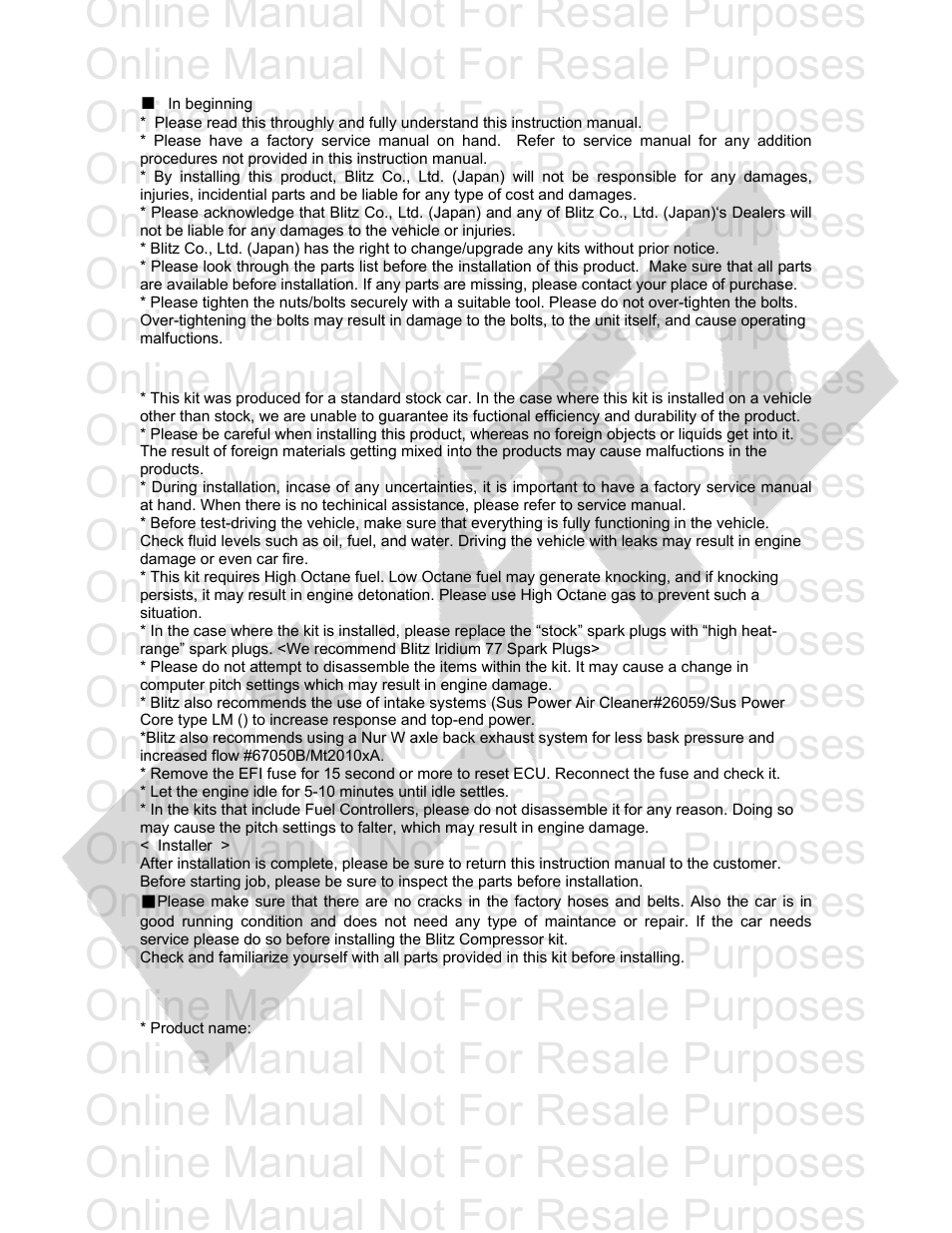 Online manual not for resale purposes | BLITZ Scion xB-xA Compressor System User Manual | Page 2 / 23