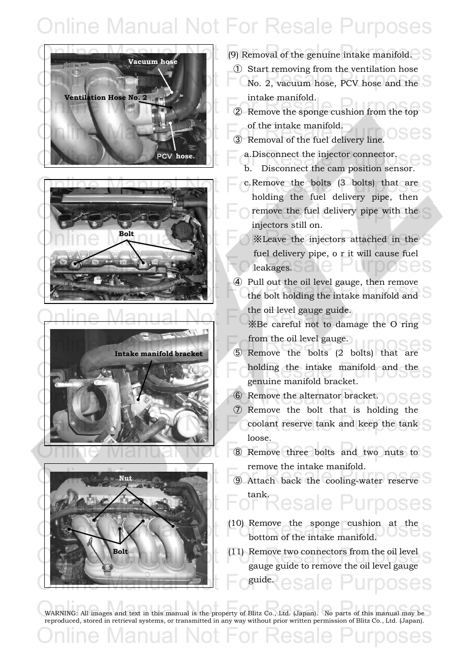 Online manual not for resale purposes | BLITZ Toyota Celica Compressor System User Manual | Page 11 / 36