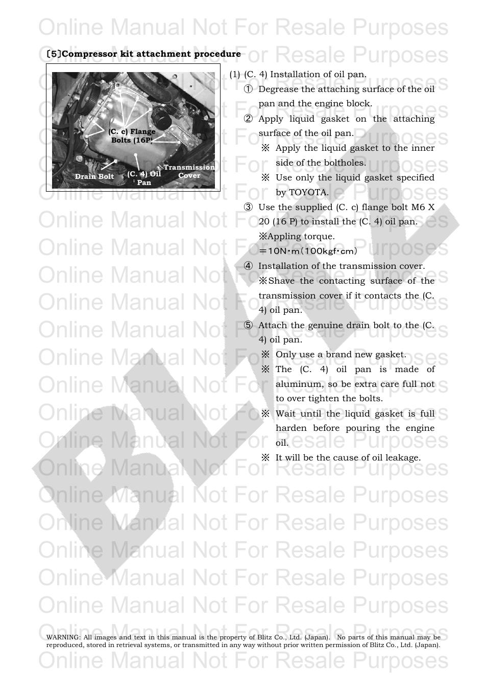 Online manual not for resale purposes | BLITZ Toyota Celica Compressor System User Manual | Page 14 / 36