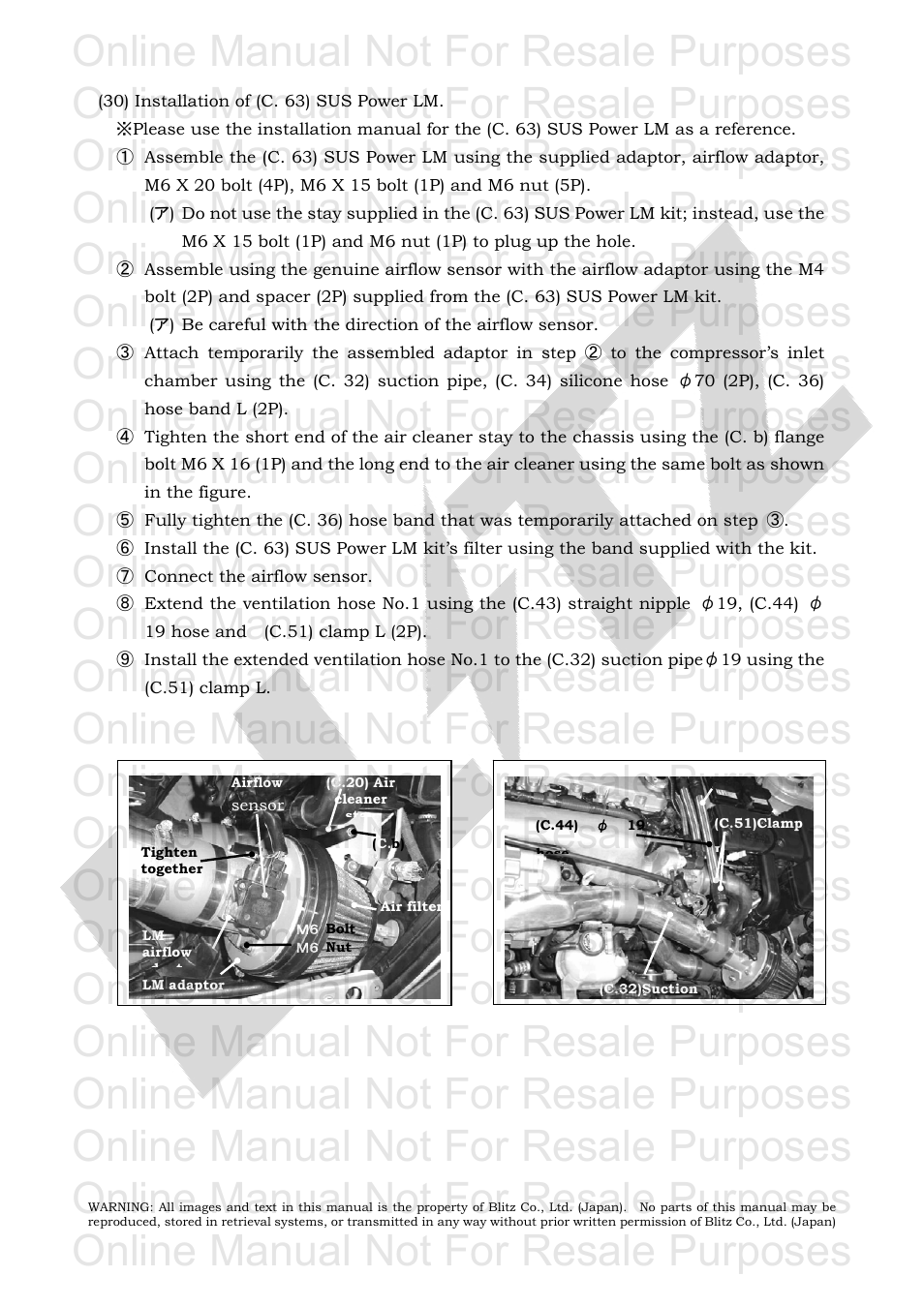 Online manual not for resale purposes | BLITZ Toyota Celica Compressor System User Manual | Page 30 / 36