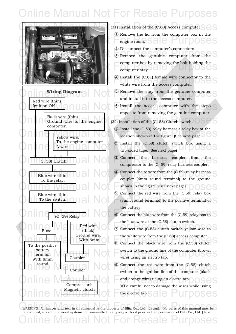 Online manual not for resale purposes | BLITZ Toyota Celica Compressor System User Manual | Page 31 / 36
