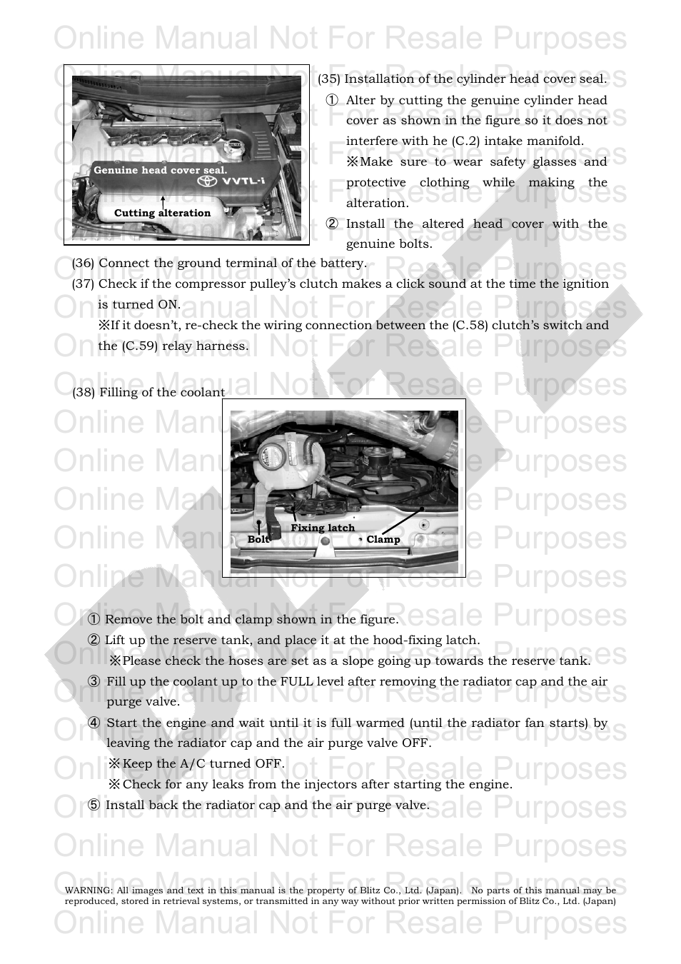 Online manual not for resale purposes | BLITZ Toyota Celica Compressor System User Manual | Page 33 / 36