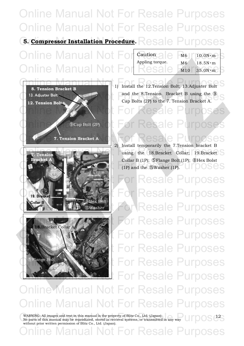 Online manual not for resale purposes | BLITZ Toyota Yaris Compressor System User Manual | Page 13 / 27