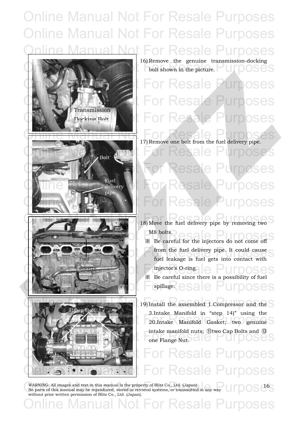 Online manual not for resale purposes | BLITZ Toyota Yaris Compressor System User Manual | Page 17 / 27