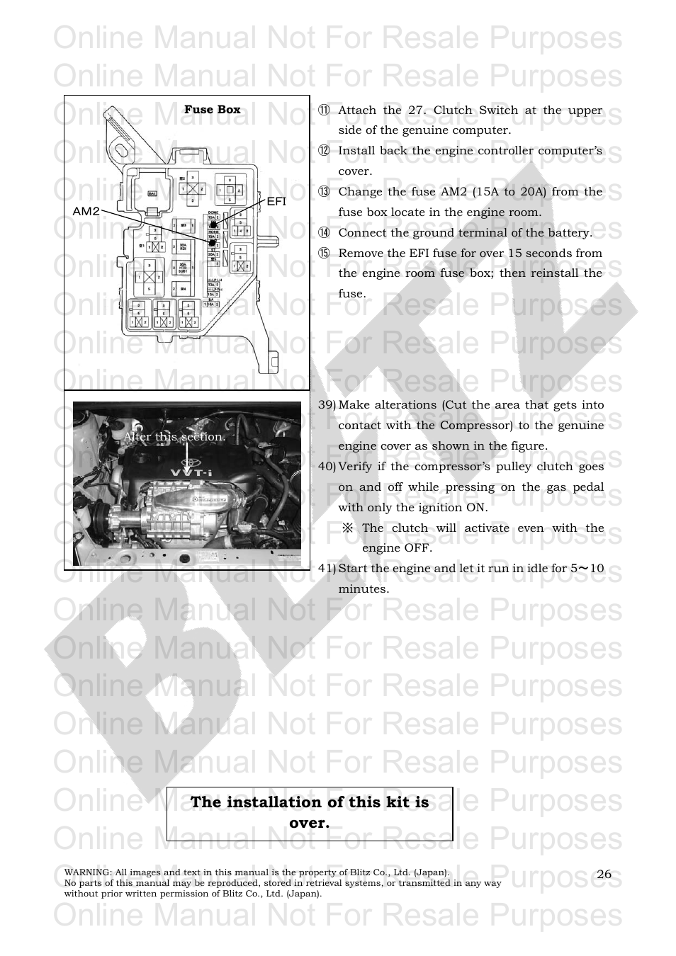 Online manual not for resale purposes | BLITZ Toyota Yaris Compressor System User Manual | Page 27 / 27