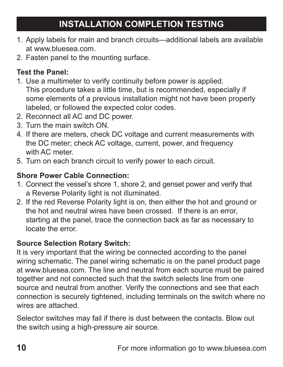 Blue Sea Systems 1408 M-Series Dual Circuit Plus, Main + 3 Position CLB Vertical User Manual | Page 12 / 20