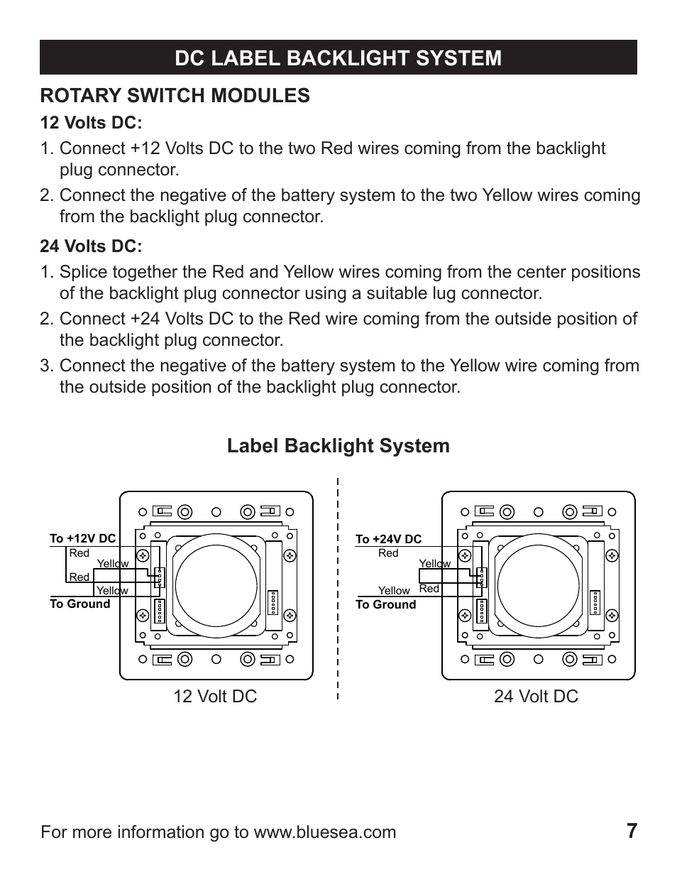 Dc label backlight system, Rotary switch modules, Label backlight system | 24 volt dc | Blue Sea Systems 1408 M-Series Dual Circuit Plus, Main + 3 Position CLB Vertical User Manual | Page 9 / 20