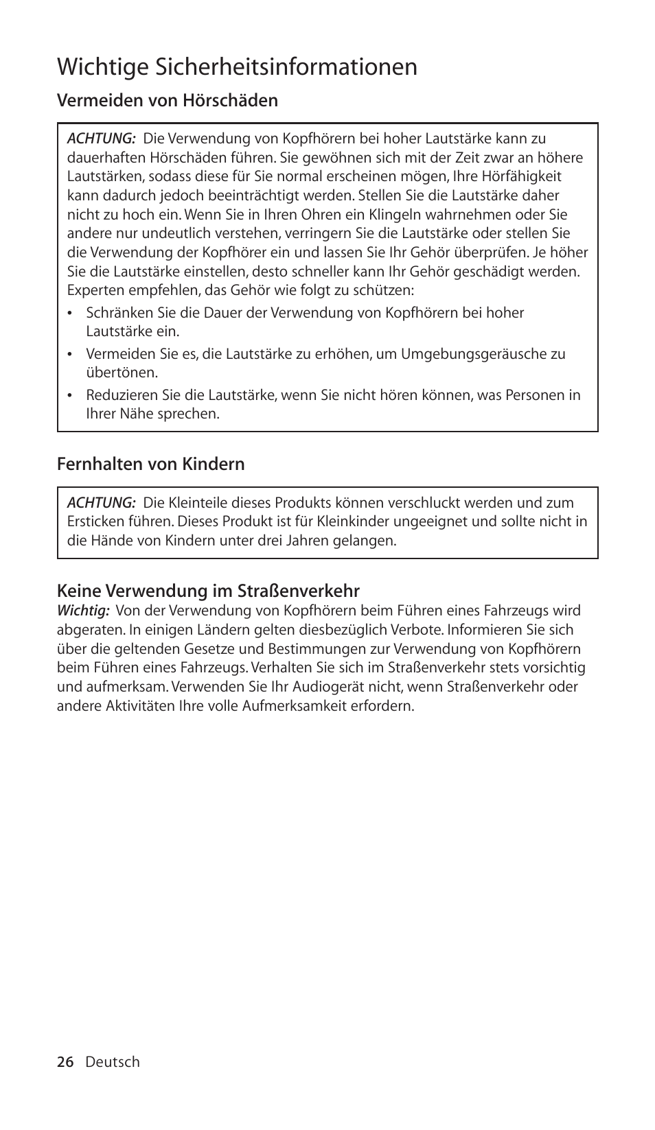 Wichtige sicherheitsinformationen | Apple In-Ear Headphones with Remote and Mic User Manual | Page 26 / 48