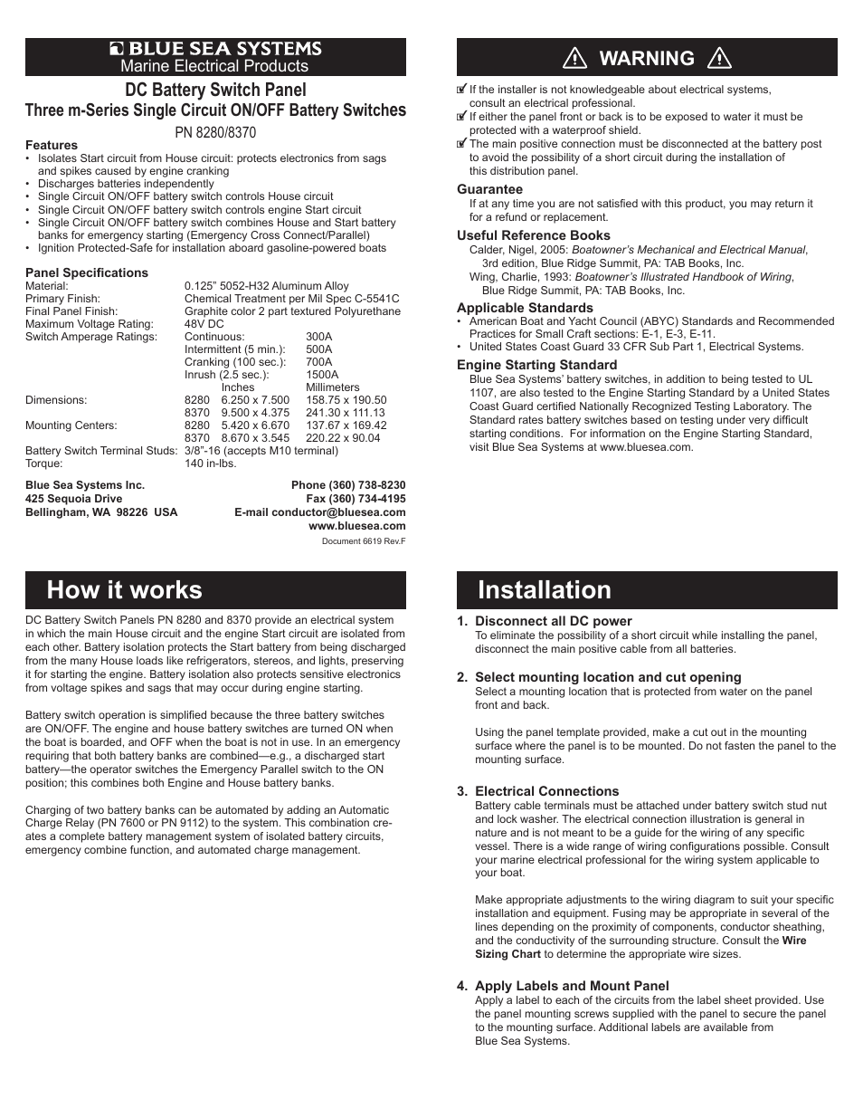 Blue Sea Systems 8280 Traditional Metal Dual Bank Battery Management Panel User Manual | 2 pages