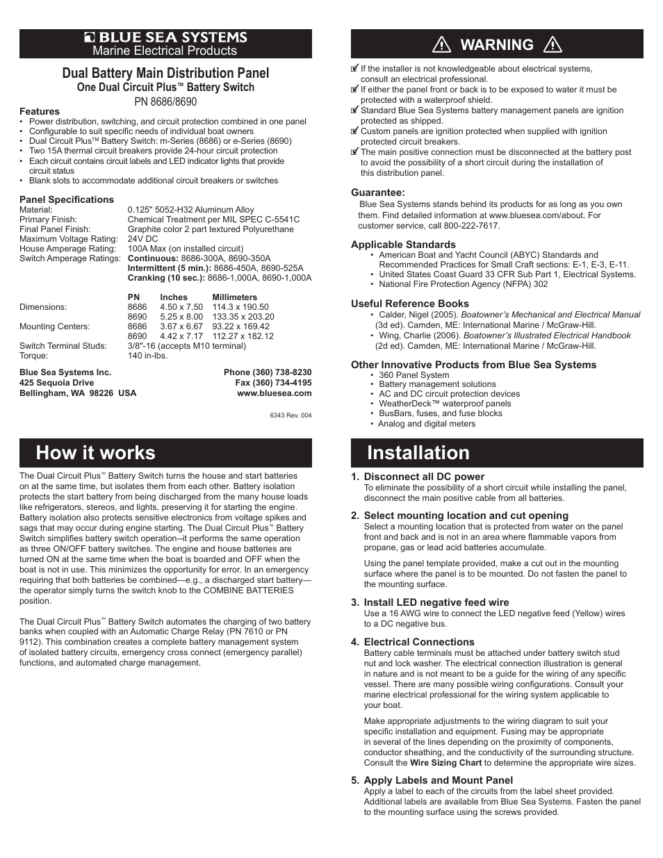 Blue Sea Systems 8690 Dual Battery Bank Management Panel User Manual | 2 pages