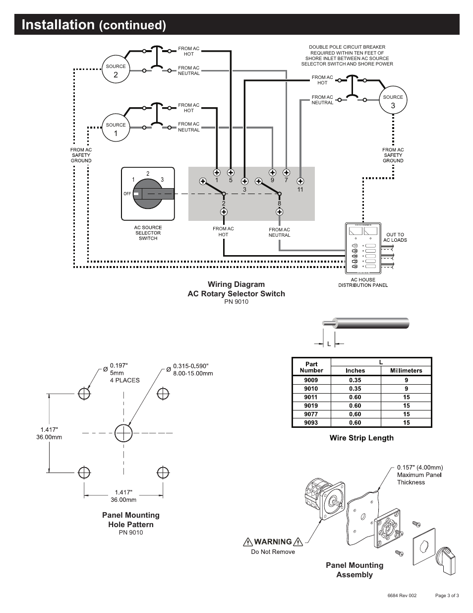 Installation, Continued) | Blue Sea Systems 9010 AC Rotary Switch - OFF + 3 Positions 120V AC 30A User Manual | Page 3 / 3