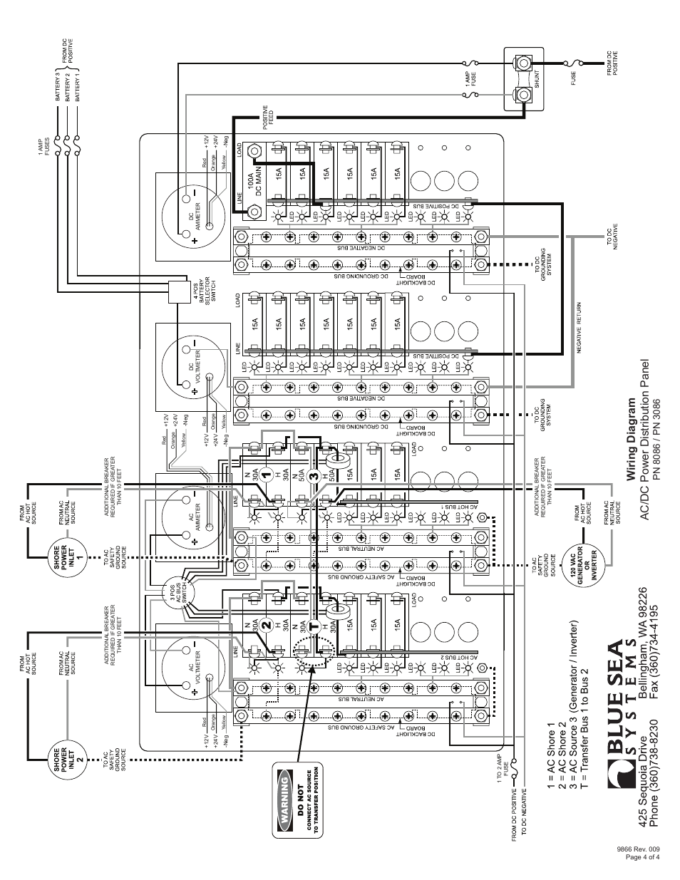 Wiring diagram ac/dc power distribution panel | Blue Sea Systems 8086 AC 3 Sources + 12 Positions/DC Main + 19 Position User Manual | Page 4 / 4