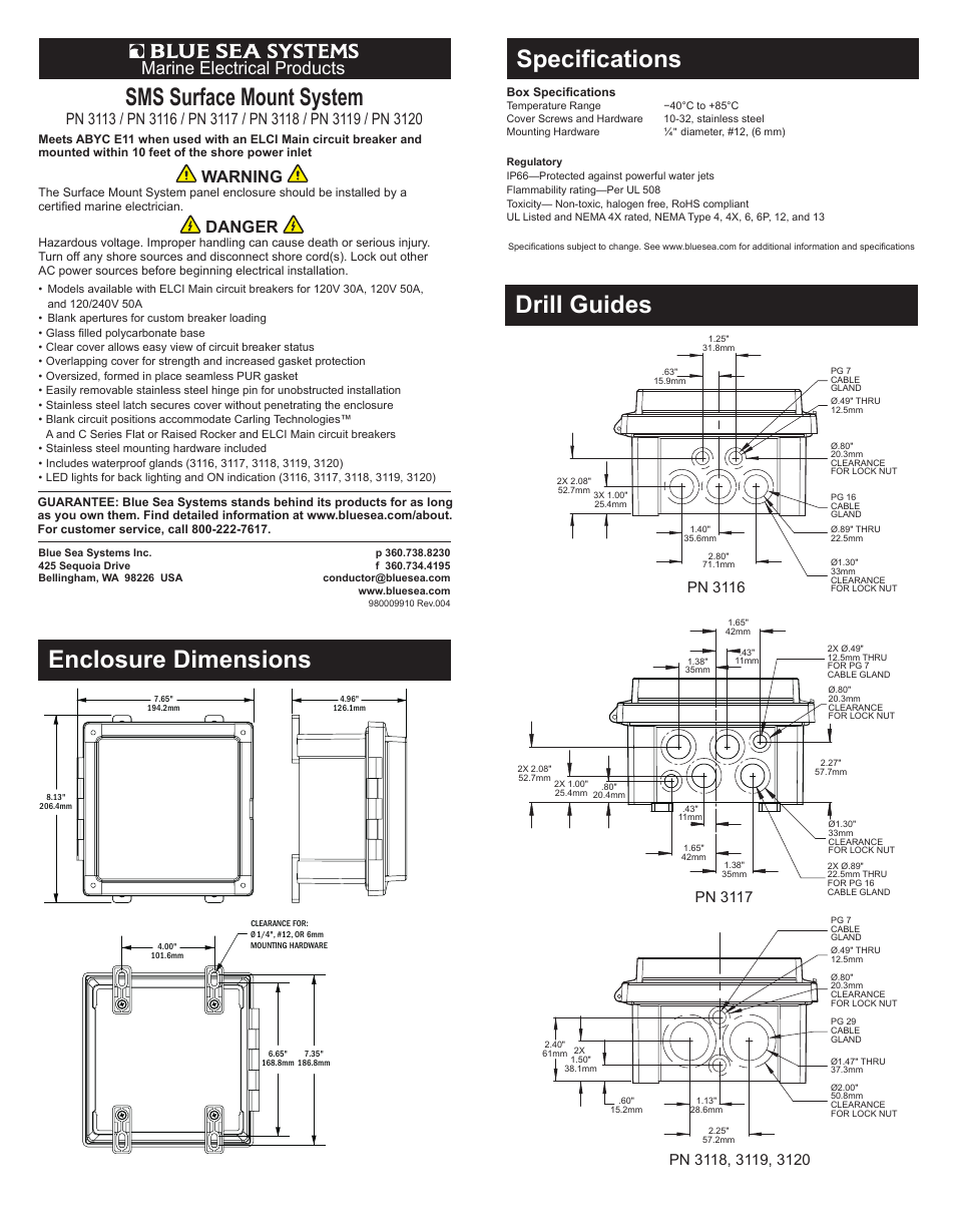 Blue Sea Systems 3119 SMS Surface Mount System User Manual | 2 pages