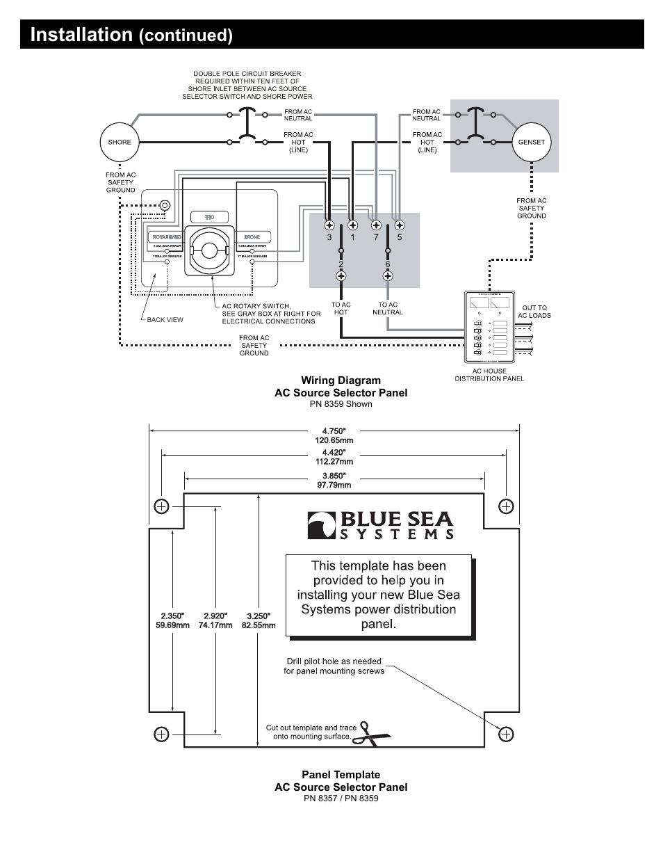 Installation, Continued) | Blue Sea Systems 8359 AC Rotary Switch Panel 2 Positions + OFF, 2 Pole User Manual | Page 3 / 3