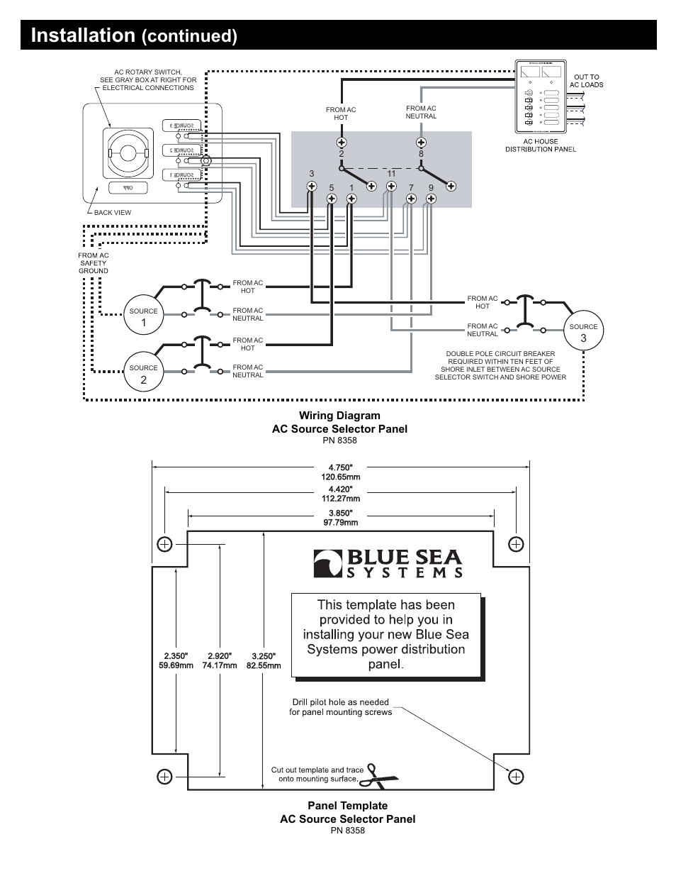 Installation, Continued) | Blue Sea Systems 8358 AC Rotary Switch Panel 30 Ampere 3 positions + OFF, 2 Pole User Manual | Page 3 / 3