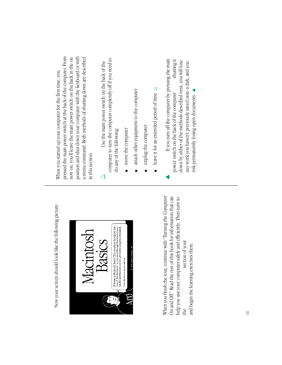 Turning the computer on and off | Apple Macintosh LC 550 User Manual | Page 21 / 37