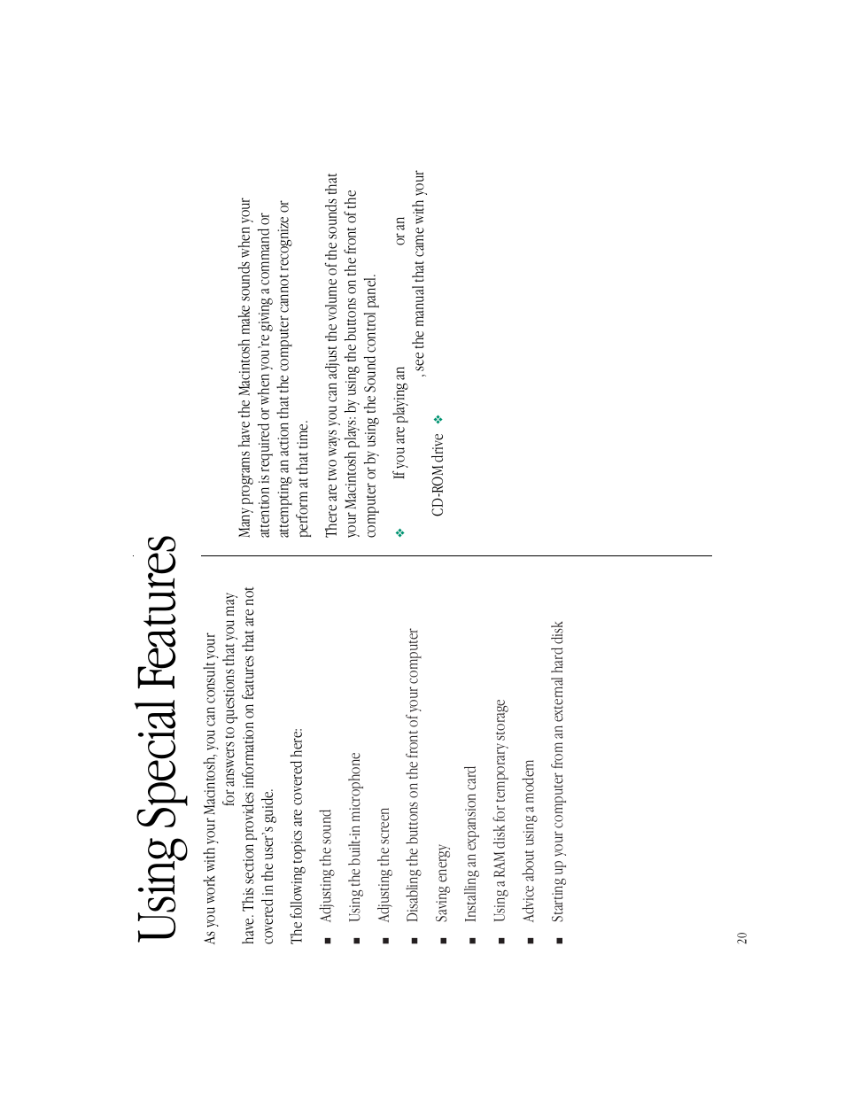 Using special f eatures, Adjusting the sound | Apple Macintosh LC 550 User Manual | Page 25 / 37