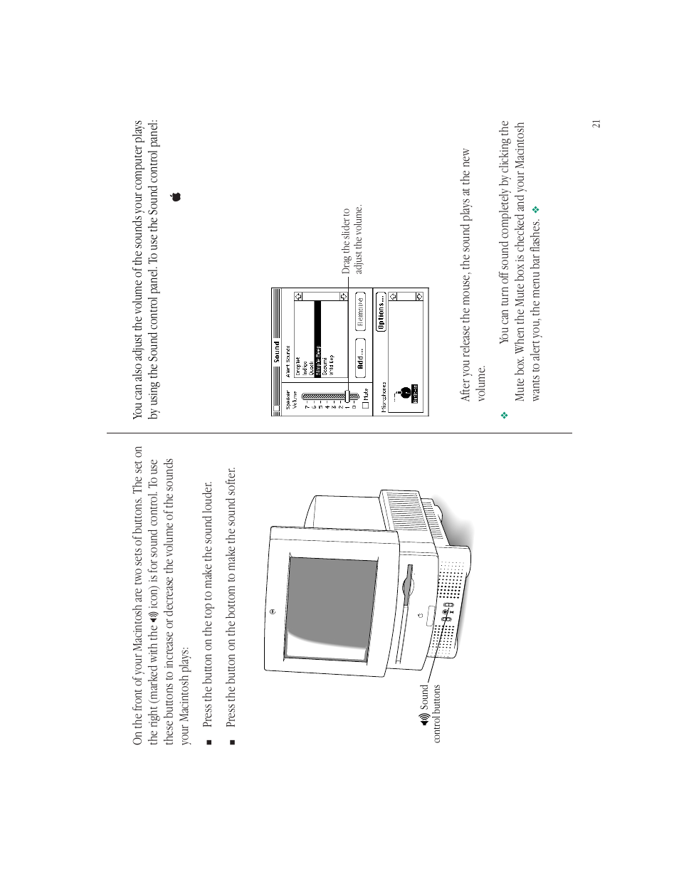 Using the sound control buttons on the computer, Using the sound control panel | Apple Macintosh LC 550 User Manual | Page 26 / 37