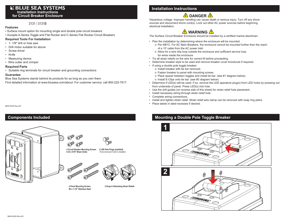 Blue Sea Systems 3131 Circuit Breaker Enclosure User Manual | 2 pages