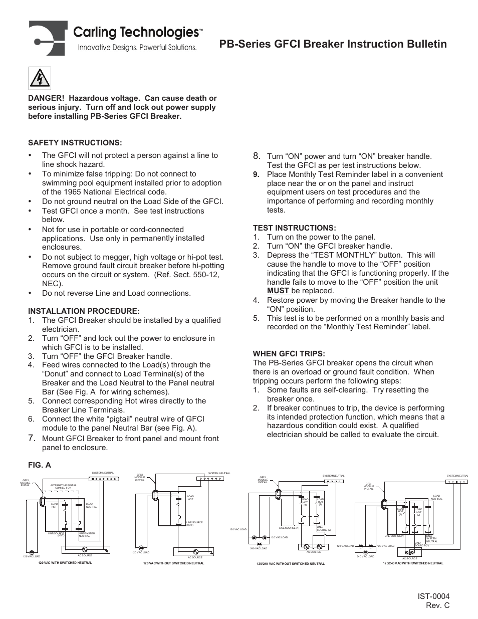 Blue Sea Systems PB-Series GFCI Breaker User Manual | 1 page