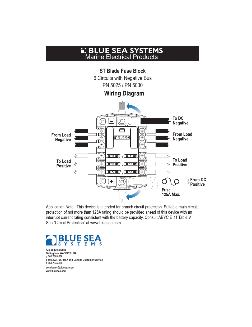 Blue Sea Systems 5030 ST Blade Fuse Block - 6 Circuits with Negative Bus User Manual | 1 page