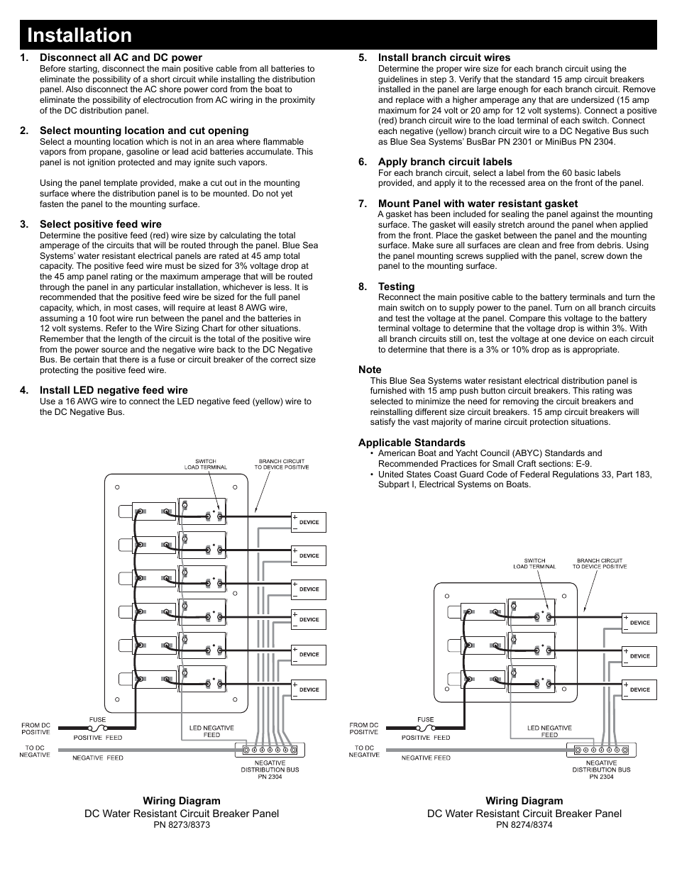 Installation | Blue Sea Systems 8273 Contura Water Resistant 12V DC Circuit Breaker Panel - White 6 Position User Manual | Page 2 / 2