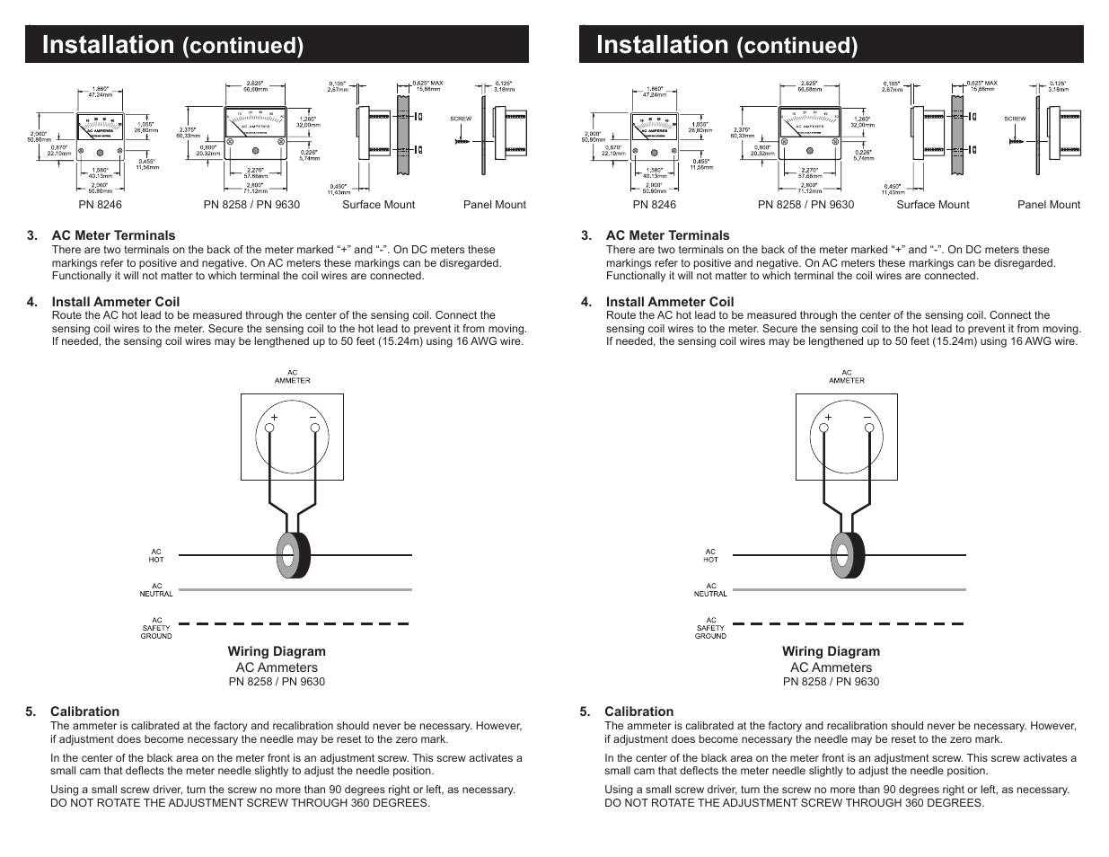 Installation, Continued) | Blue Sea Systems 8246 AC Micro Ammeter - 0 to 50A with Coil User Manual | Page 2 / 2
