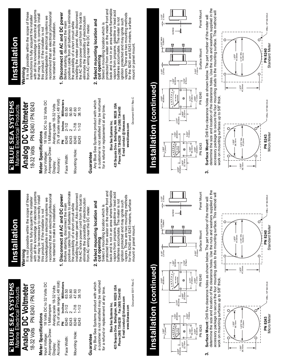 Blue Sea Systems 8240 DC Voltmeter - 18 to 32V DC User Manual | 2 pages