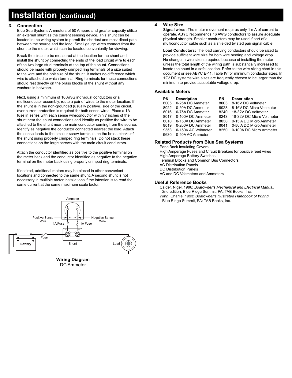 Installation, Continued) | Blue Sea Systems 8017 DC Analog Ammeter - 0 to 100A with Shunt User Manual | Page 2 / 2