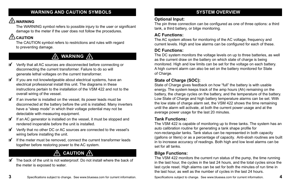 Blue Sea Systems 1801 Vessel Systems Monitor VSM 422 User Manual | Page 4 / 50