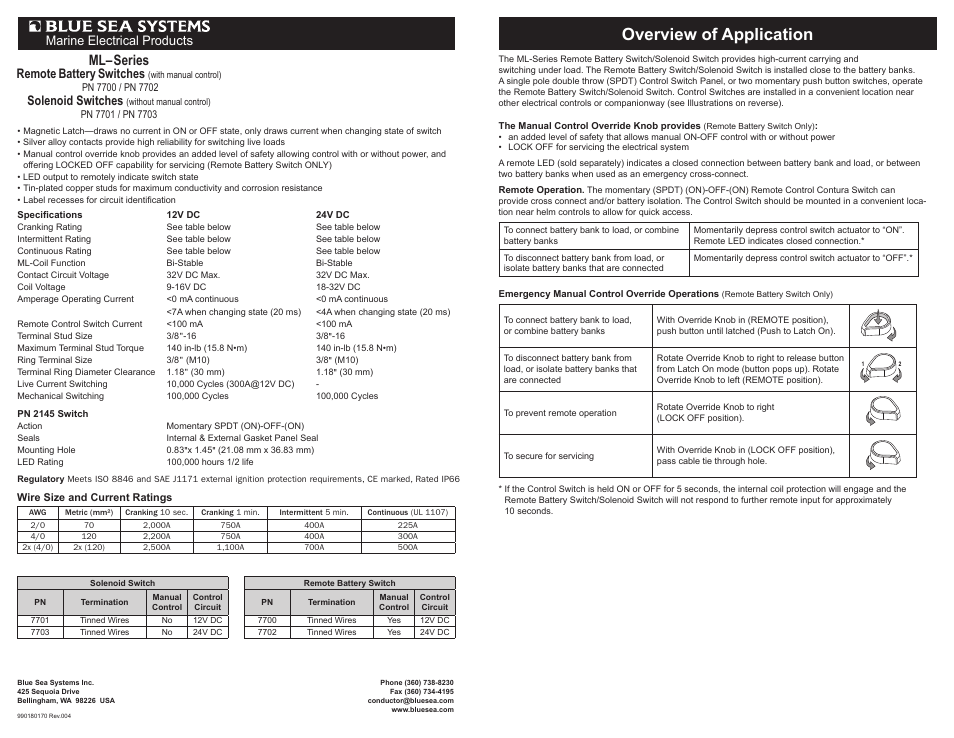 Blue Sea Systems 7701 ML Solenoid - 12V DC User Manual | 2 pages