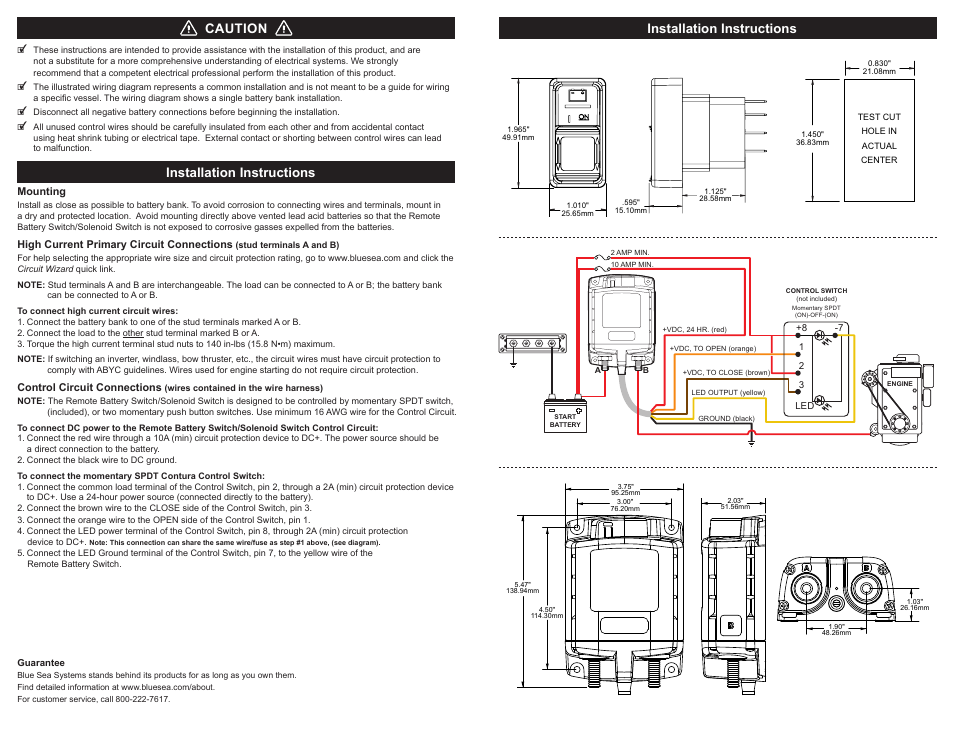 Installation instructions, Caution | Blue Sea Systems 7701 ML Solenoid - 12V DC User Manual | Page 2 / 2